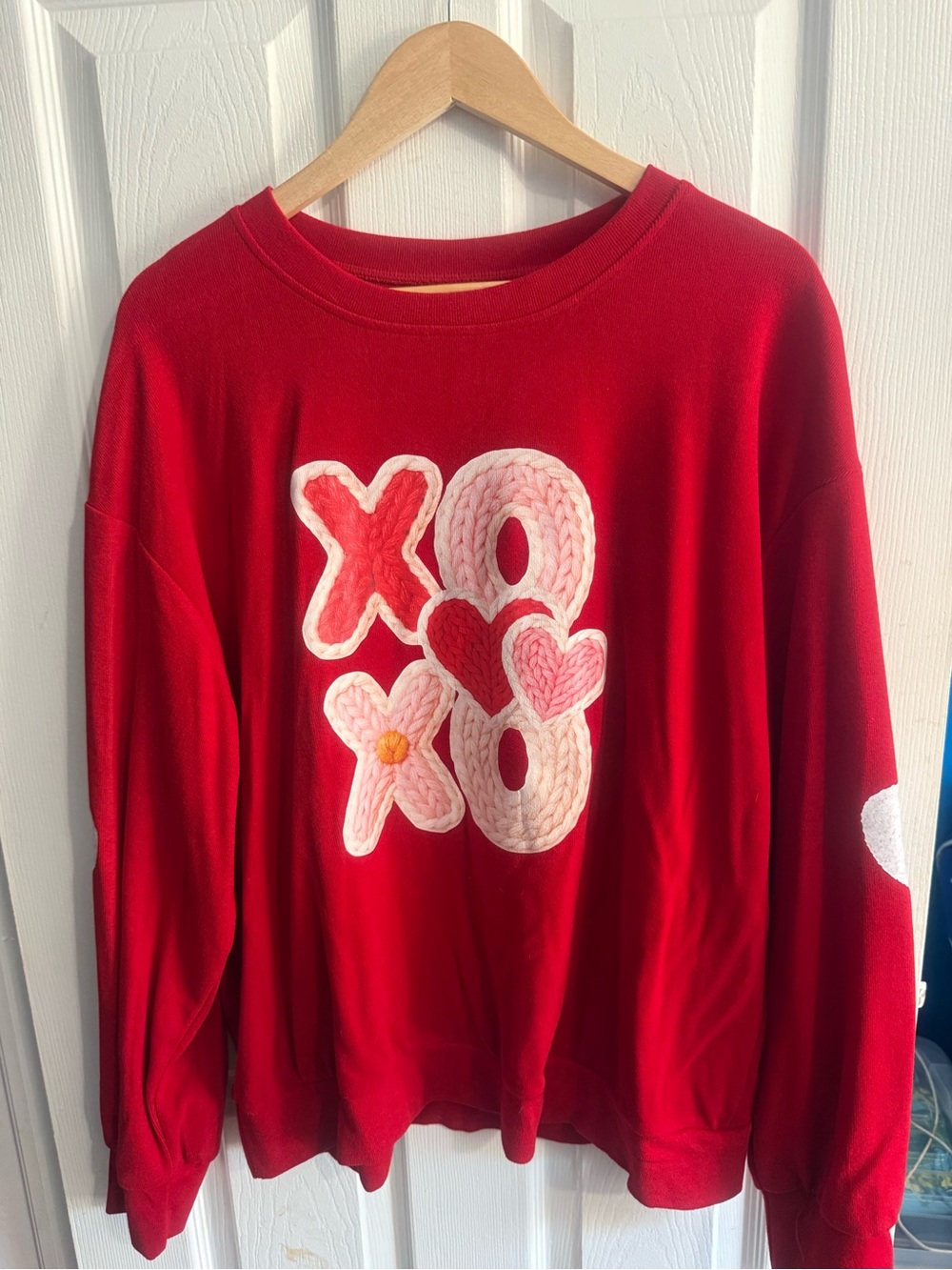Red XO & Heart Appliqué Crewneck Sweater